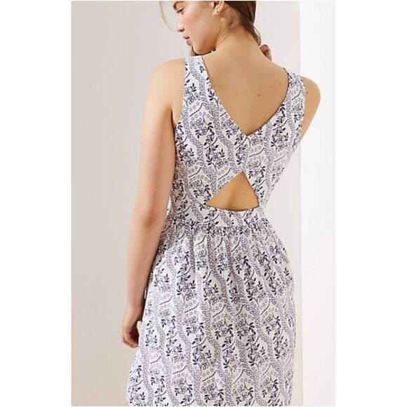 Loft Floral Cutout Back Mini Dress Square Neck Womens 12 New Blue White - Picture 5 of 14
